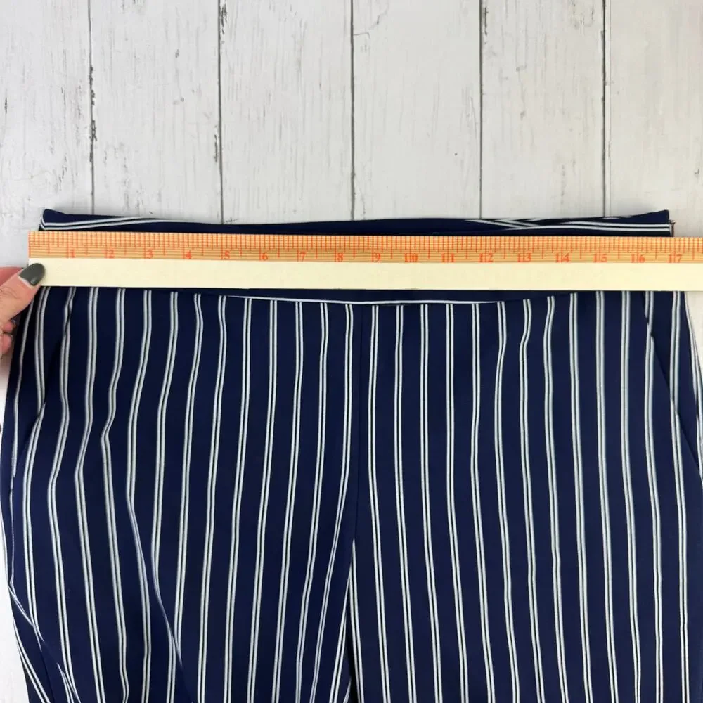 Hugo Boss Navy White Striped Tebella Cropped Bootcut Dress Pant Side Zip Size 8